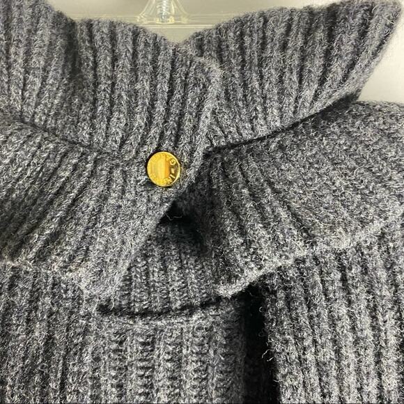 GANNI Rib Ruffle Trim Turtleneck Sweater Gray Wool Open Back Large - Picture 9 of 15